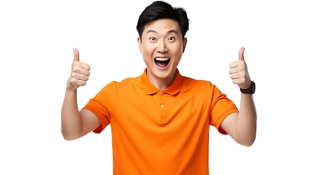 man wearing orange shirt cheerful expression created with generative ai technology