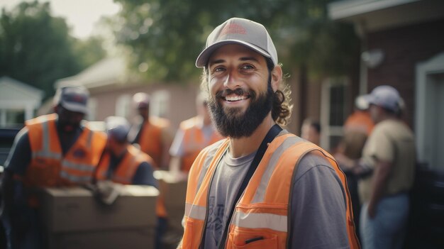 Man Wearing Orange Vest and Green Shirt Labor day