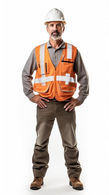 Photo a man wearing an orange vest that says  4  on it