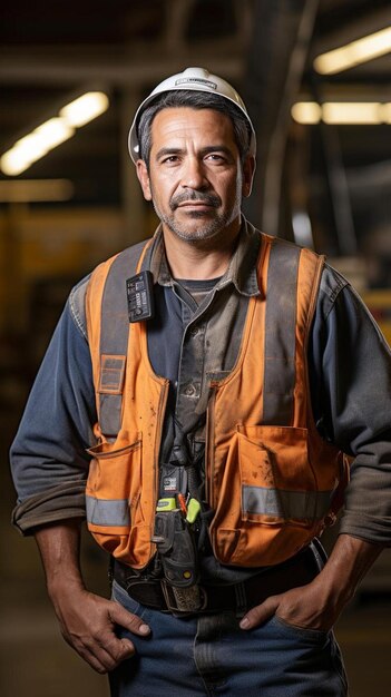 a man wearing an orange vest with the number 4 on it