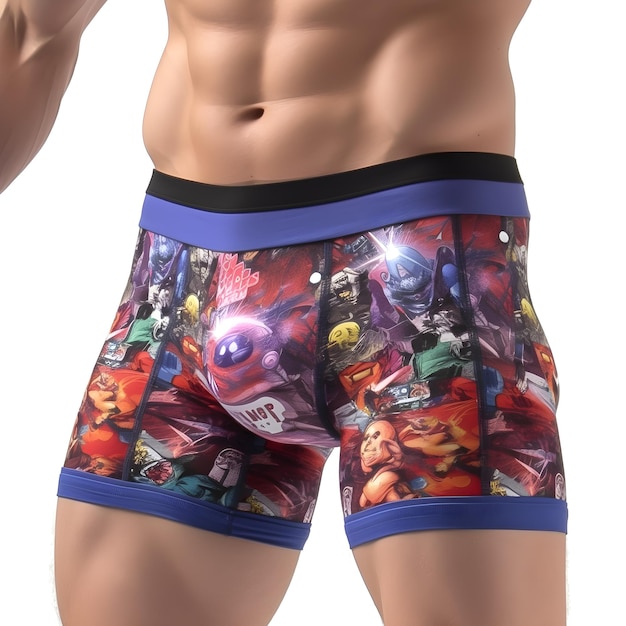 A man wearing a pair of super hero trunks