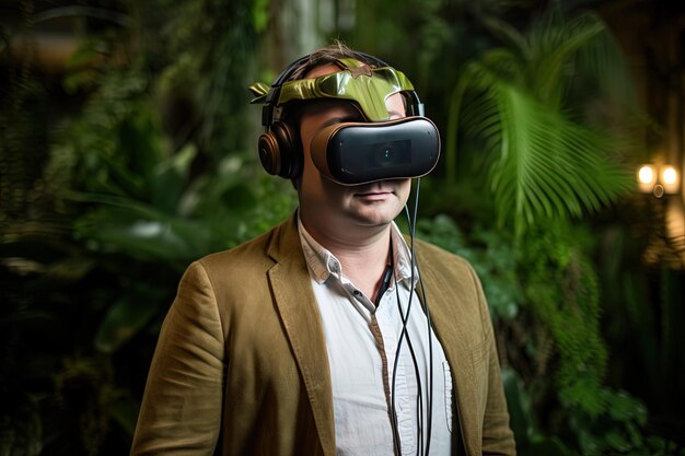 a man wearing a pair of virtual reality headphones
