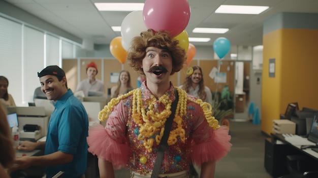 Man Wearing Pink Shirt and Yellow Hat Standing Out in a Crowd Employee Appreciation Day