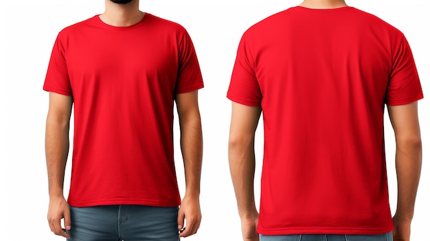 Man wearing a RED Tshirt Front and back view mockup isolated on white background