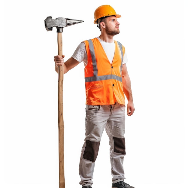 Man Wearing Safety Vest Holding Hammer