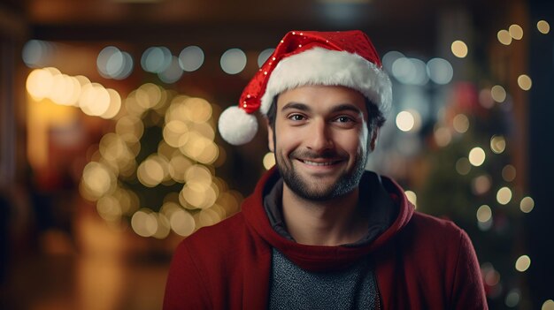 Foto un uomo che indossa un cappello di babbo natale la vigilia di natale