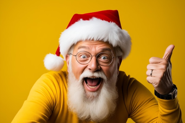 Man wearing santa hat and glasses making funny face generative ai