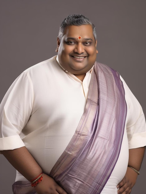 Photo a man wearing a sari with a red and white shirt