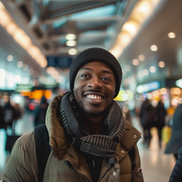 a man wearing a scarf and a scarf is smiling at the camera