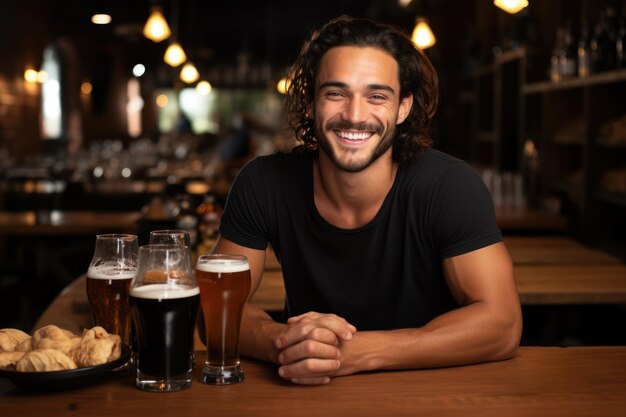 man wearing shirt mockup at restaurant background AI generated