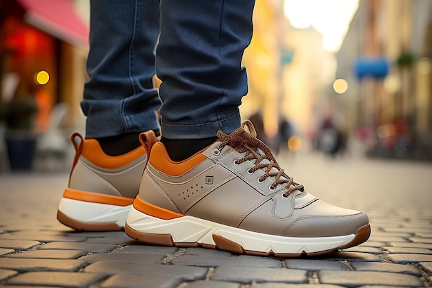 Man Wearing Sport Sneakers on the Street Men's Sports Shoes AI