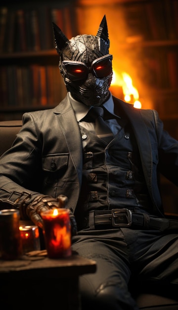 Man wearing a suit and an animal mask ai