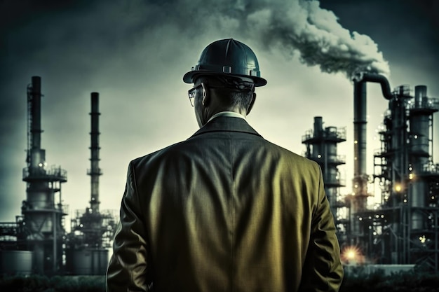 Foto uomo in abito da lavoro nell'industria petrolifera e del gas