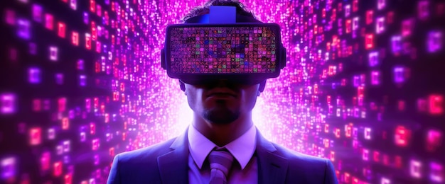 A man wearing a suit and a vr headset