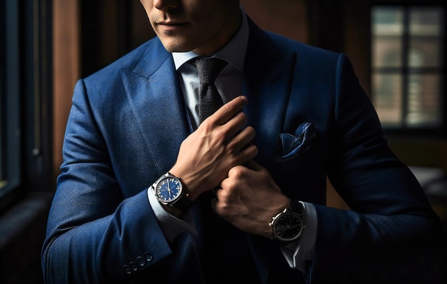 A man wearing a suit and a watch