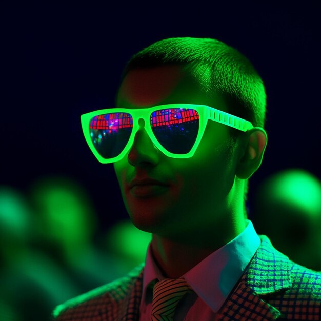 a man wearing a suit with the word " happy " on it.