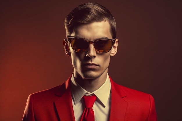 A man wearing sunglasses and a red tie with the w