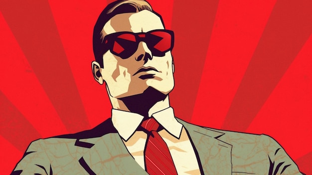 A man wearing sunglasses and a red tie