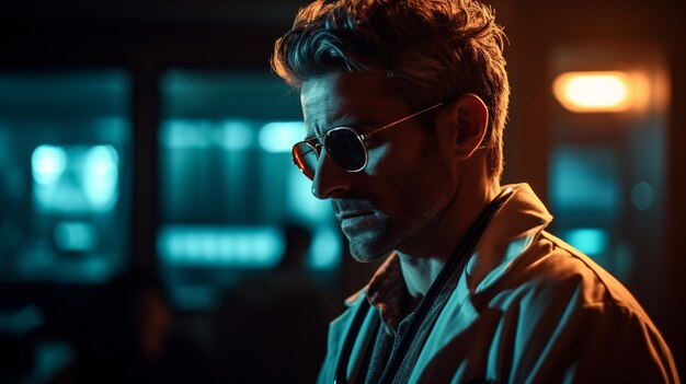 Boy Wearing Sunglasses Behind A Dark Background, Cool Profile