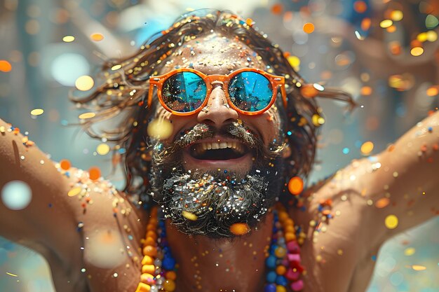 Man Wearing Sunglasses With Beads Around His Neck Generative AI