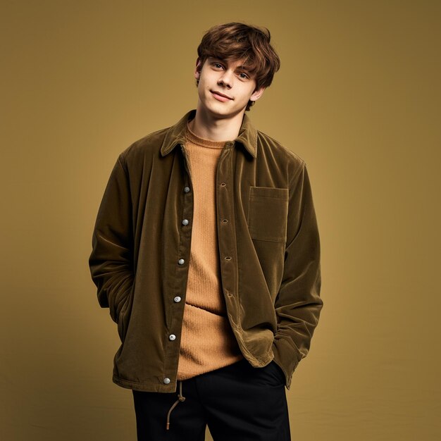 a man wearing trendy high quality relaxed fit thick corduroy fashion photography
