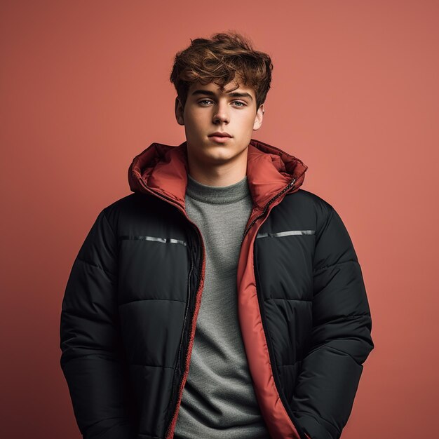 Photo a man wearing a trendy highquality winter bomber jacket for fashion photography