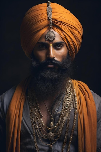 a man wearing a turban and a necklace