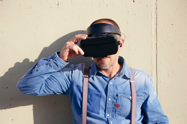 Man wearing virtual reality glasses