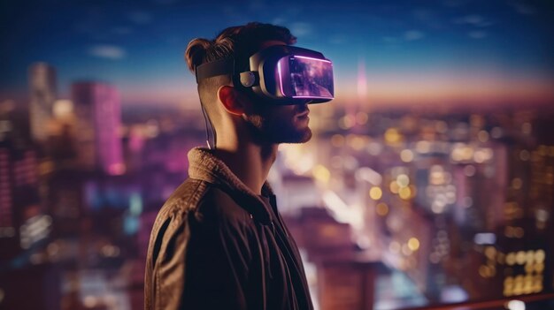 A man wearing virtual reality glasses