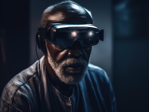 A man wearing a virtual reality goggles