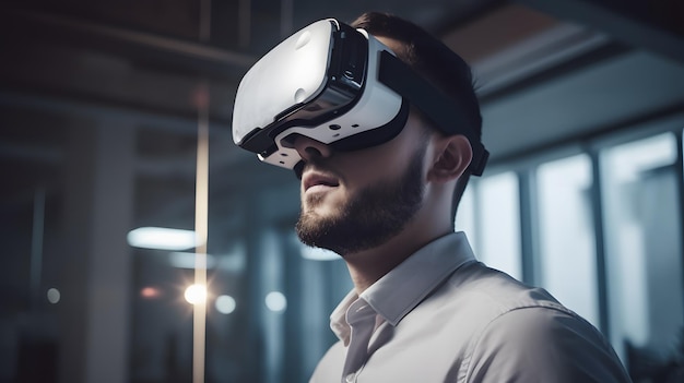 A man wearing a virtual reality goggles.