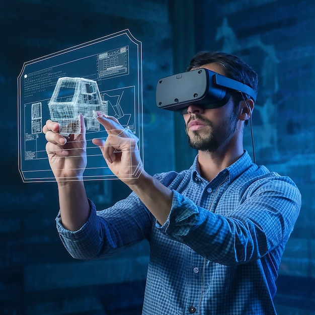 a man wearing a virtual reality headset is holding a glass