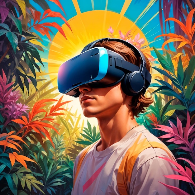 a man wearing a virtual reality headset is shown in a painting