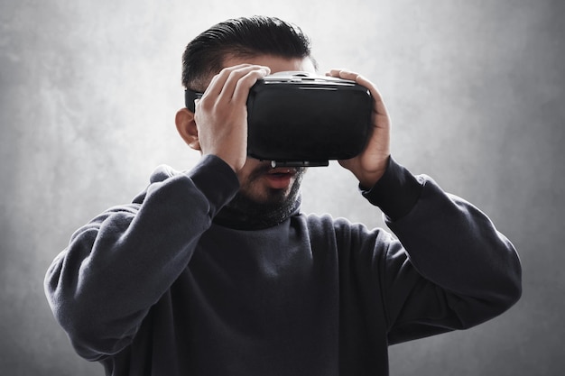 Man wearing virtual reality headset
