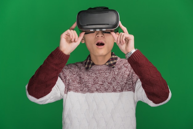 Man wearing virtual reality headset