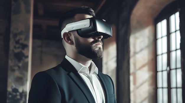 A man wearing a virtual reality headset