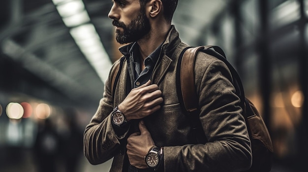 A man wearing a watch from the brand new london.