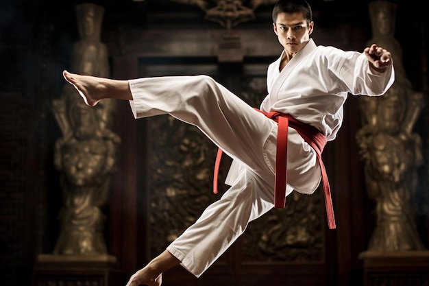 a man wearing a white belt with red belt