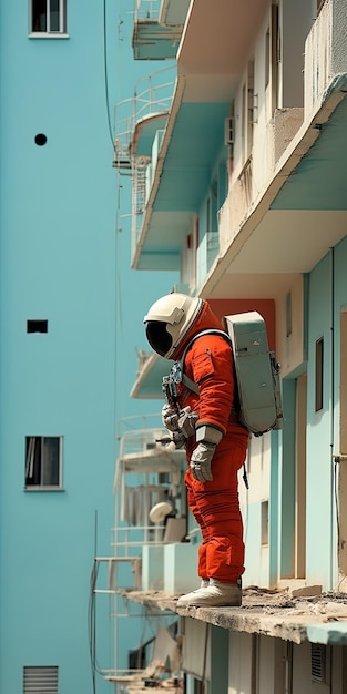 a man wearing a white helmet