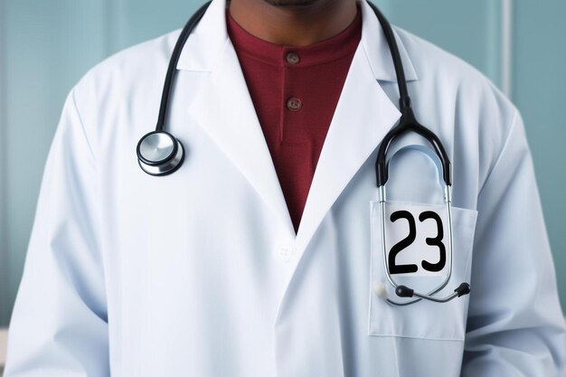 Photo a man wearing a white lab coat with the number 22 on it