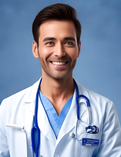 a man wearing a white lab coat with a stethoscope around his neck