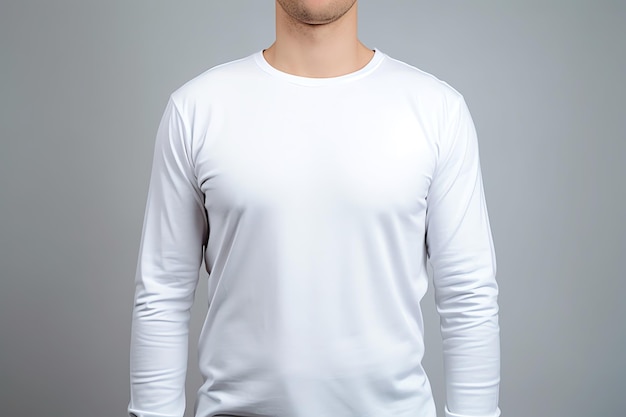 A man wearing a white long sleeve shirt with a white shirt