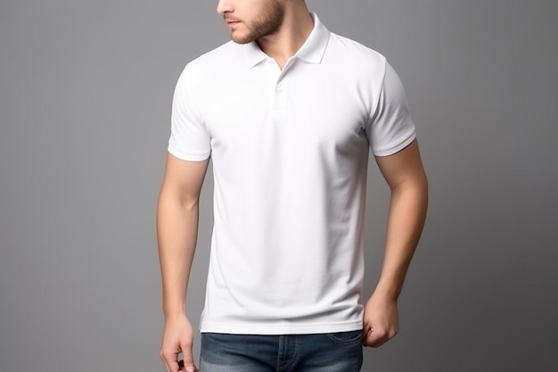 Foto un uomo che indossa una camicia polo bianca e jeans
