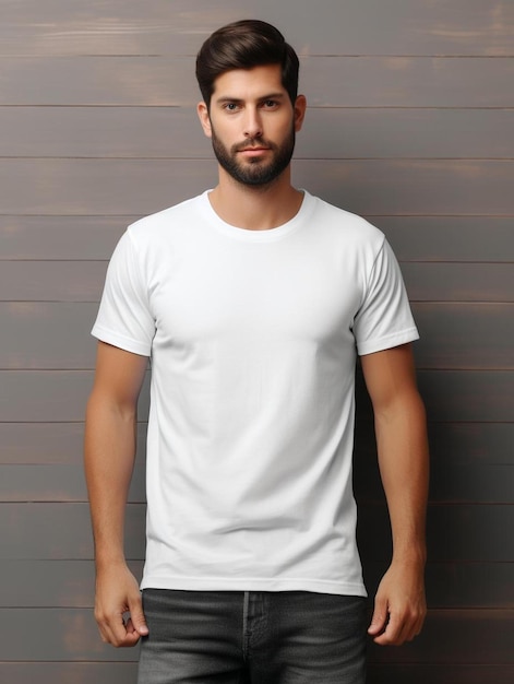 a man wearing a white shirt that says " t - shirt ".