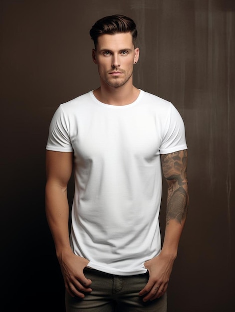 a man wearing a white shirt that says " t - shirt ".