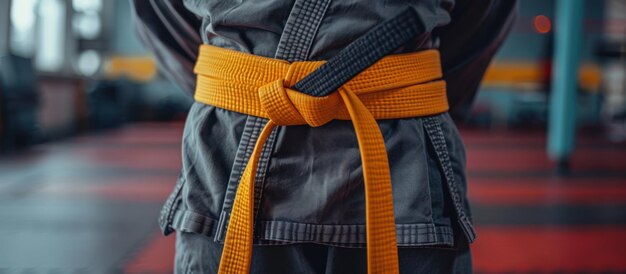 Фото man wearing yellow belt in gym