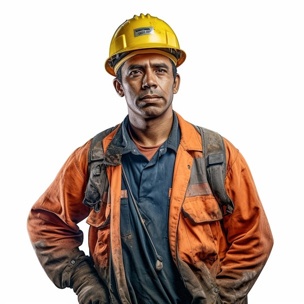 A man wearing a yellow hard hat and an orange hard hat.