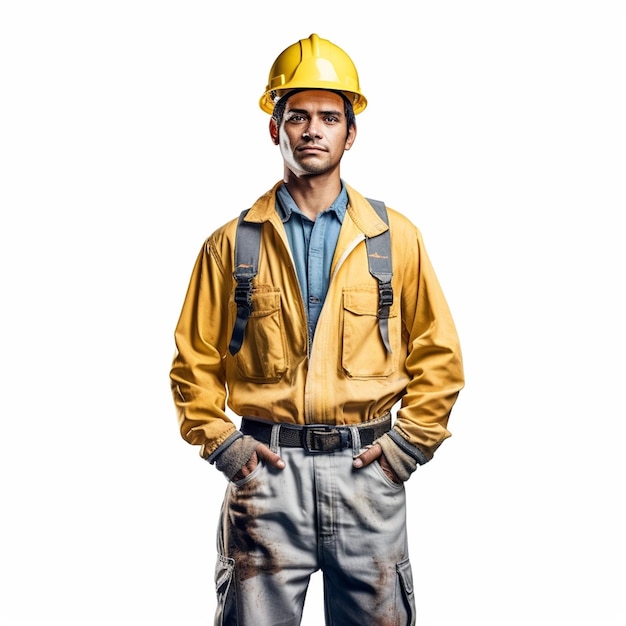 A man wearing a yellow hard hat and a yellow hard hat.