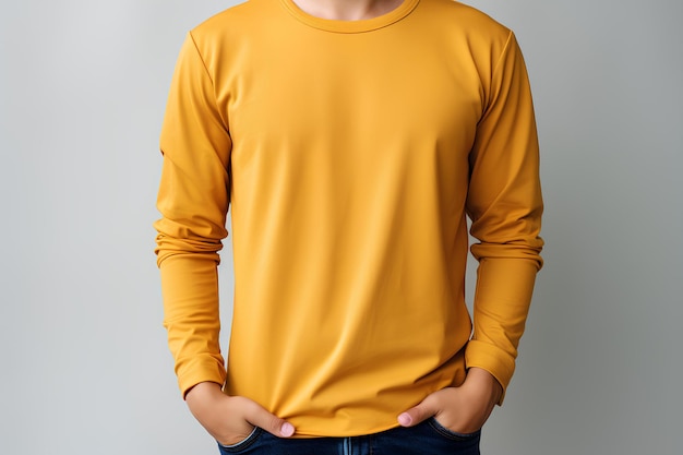 Man wearing a yellow long sleeve shirt