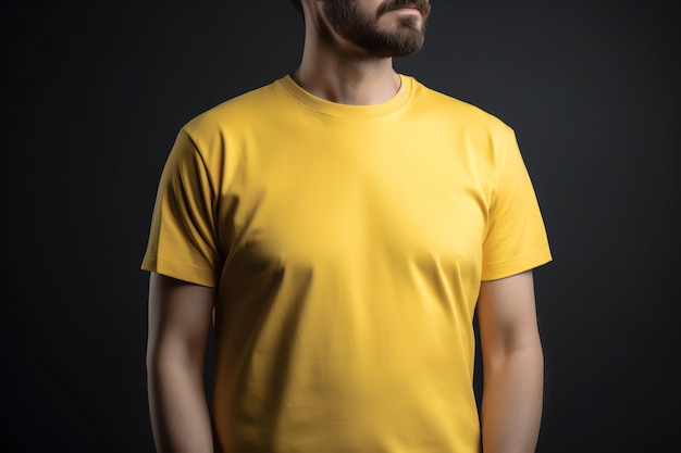 A man wearing a yellow t shirt with the word beard on it